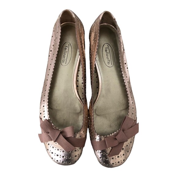 Talbots Rose Gold Pink Metallic Perforated Leather Ballet Flats with Bow Size 7B - Picture 5 of 9